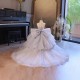 A-Line Luxury Kids Princess Dusty Blue Pageant Gowns Flower Girl Dress with Sequins and Beaded Illusion Neckline XF101123 A-Line Luxury Kids Princess Dusty Blue Pageant Gowns Flower Girl Dress with Sequins and Beaded Illusion Neckline XF101123