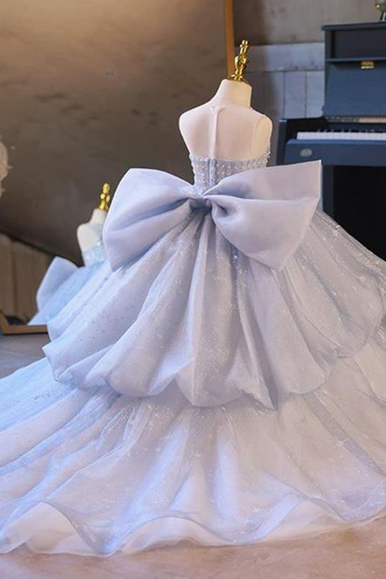 A-Line Luxury Kids Princess Dusty Blue Pageant Gowns Flower Girl Dress with Sequins and Beaded Illusion Neckline XF101123 A-Line Luxury Kids Princess Dusty Blue Pageant Gowns Flower Girl Dress with Sequins and Beaded Illusion Neckline XF101123