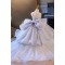 A-Line Luxury Kids Princess Dusty Blue Pageant Gowns Flower Girl Dress with Sequins and Beaded Illusion Neckline XF101123