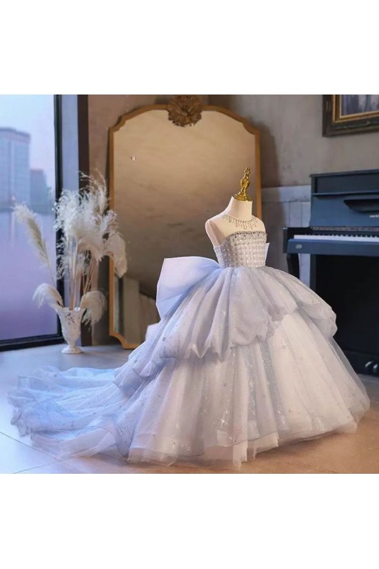A-Line Luxury Kids Princess Dusty Blue Pageant Gowns Flower Girl Dress with Sequins and Beaded Illusion Neckline XF101123 A-Line Luxury Kids Princess Dusty Blue Pageant Gowns Flower Girl Dress with Sequins and Beaded Illusion Neckline XF101123