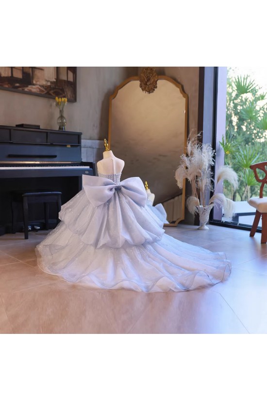A-Line Luxury Kids Princess Dusty Blue Pageant Gowns Flower Girl Dress with Sequins and Beaded Illusion Neckline XF101123 A-Line Luxury Kids Princess Dusty Blue Pageant Gowns Flower Girl Dress with Sequins and Beaded Illusion Neckline XF101123