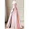 A-Line Strapless Long Satin and Tulle Prom Dresses Formal Evening Party Dresses XP101001