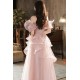 Gorgeous Long Pink Off the Shoulder Sparkle Tulle Prom Dresses Formal Evening Party Dresses XP101002