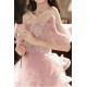 Gorgeous Long Pink Off the Shoulder Sparkle Tulle Prom Dresses Formal Evening Party Dresses XP101002
