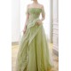 A-Line Strapless Long Off the Shoulder Sage Green Tulle Prom Dresses Formal Evening Party Dresses XP101003