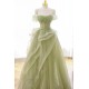 A-Line Strapless Long Off the Shoulder Sage Green Tulle Prom Dresses Formal Evening Party Dresses XP101003