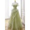 A-Line Strapless Long Off the Shoulder Sage Green Tulle Prom Dresses Formal Evening Party Dresses XP101003