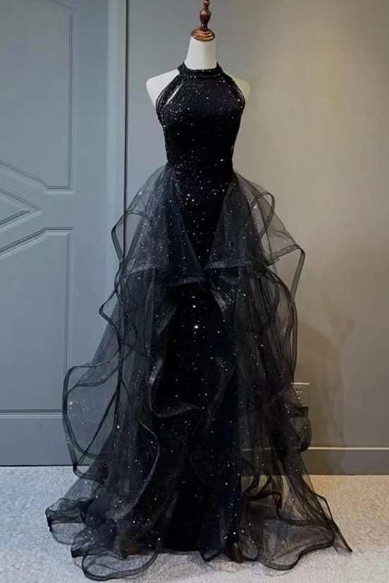 Gorgeous Sequins Tulle Long Prom Dresses Formal Evening Party Dresses XP101006