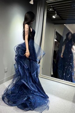 Gorgeous Sequins Tulle Long Prom Dresses Formal Evening Party Dresses XP101006