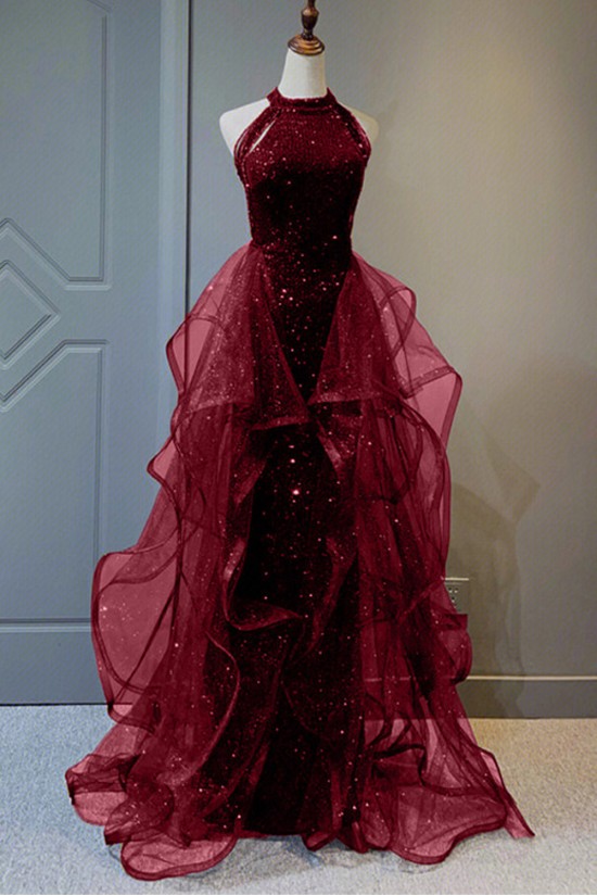 Gorgeous Sequins Tulle Long Prom Dresses Formal Evening Party Dresses XP101006