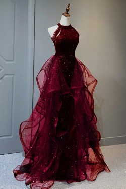 Luxury Sequins Tulle Long Prom Dresses Formal Evening Party Dresses XP101007