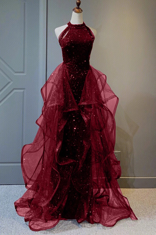 Luxury Sequins Tulle Long Prom Dresses Formal Evening Party Dresses XP101007