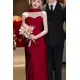 Simple Strapless Red Long Prom Dresses Formal Evening Party Dresses XP101008