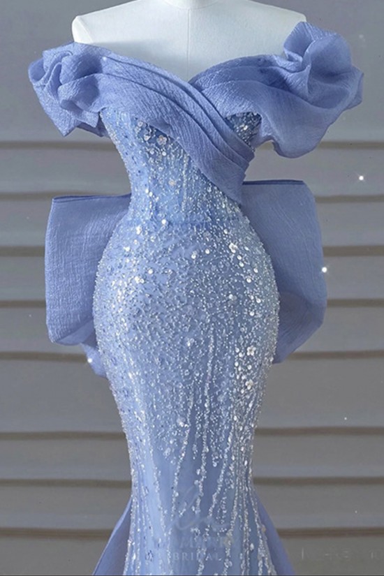 Mermaid Off the Shoulder Sequins Long Prom Dresses Formal Evening Party Dresses XP101009
