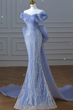 Mermaid Off the Shoulder Sequins Long Prom Dresses Formal Evening Party Dresses XP101009