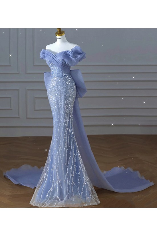 Mermaid Off the Shoulder Sequins Long Prom Dresses Formal Evening Party Dresses XP101009