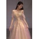 A-Line Off the Shoulder Sequins Tulle Long Pink Prom Dresses Formal Evening Party Dresses XP101010