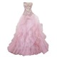 A-Line Strapless Long Pink Tulle and Lace Prom Dresses Formal Evening Party Dresses XP101012