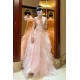 A-Line Strapless Long Pink Tulle and Lace Prom Dresses Formal Evening Party Dresses XP101012