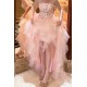 A-Line Strapless Long Pink Tulle and Lace Prom Dresses Formal Evening Party Dresses XP101012