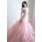 A-Line Strapless Long Pink Tulle and Lace Prom Dresses Formal Evening Party Dresses XP101012