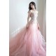 A-Line Strapless Long Pink Tulle and Lace Prom Dresses Formal Evening Party Dresses XP101012