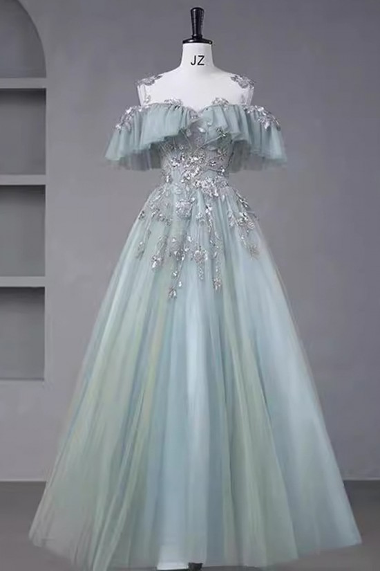 A-Line Tulle Long Prom Dresses Formal Evening Party Dresses XP101017