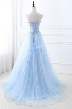 A-Line Lace and Tulle Blue Prom Dresses Formal Evening Party Dresses XP101018
