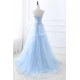 A-Line Lace and Tulle Blue Prom Dresses Formal Evening Party Dresses XP101018