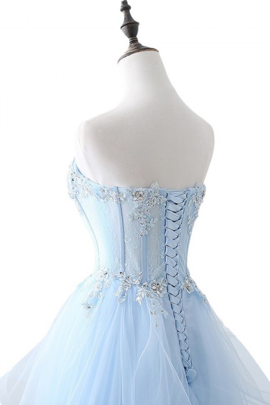 A-Line Lace and Tulle Blue Prom Dresses Formal Evening Party Dresses XP101018