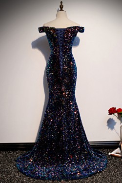 Mermaid Long Navy Sparkle Sequins Prom Dresses Formal Evening Party Dresses XP101020