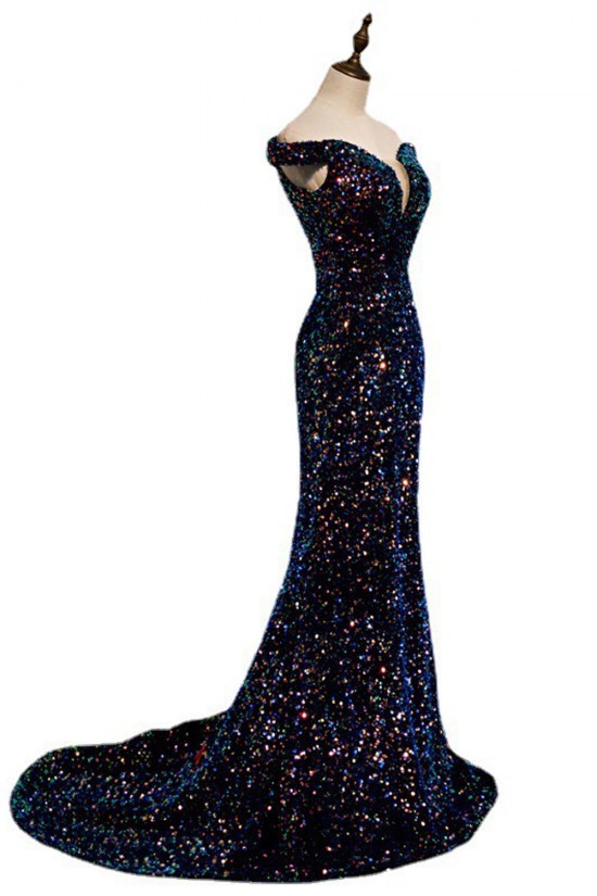 Mermaid Long Navy Sparkle Sequins Prom Dresses Formal Evening Party Dresses XP101020