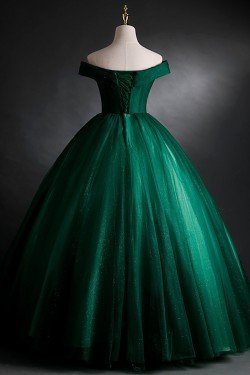A-Line Long Green Tulle Prom Dresses Formal Evening Party Dresses XP101023