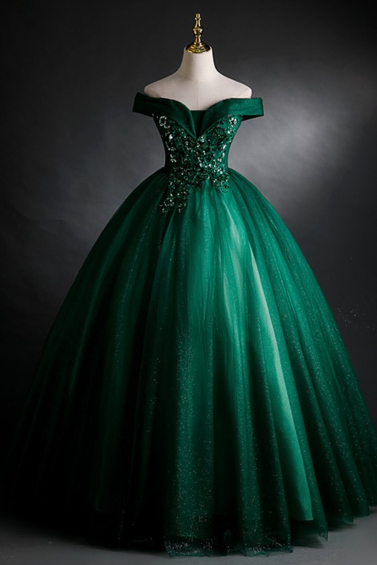 A-Line Long Green Tulle Prom Dresses Formal Evening Party Dresses XP101023