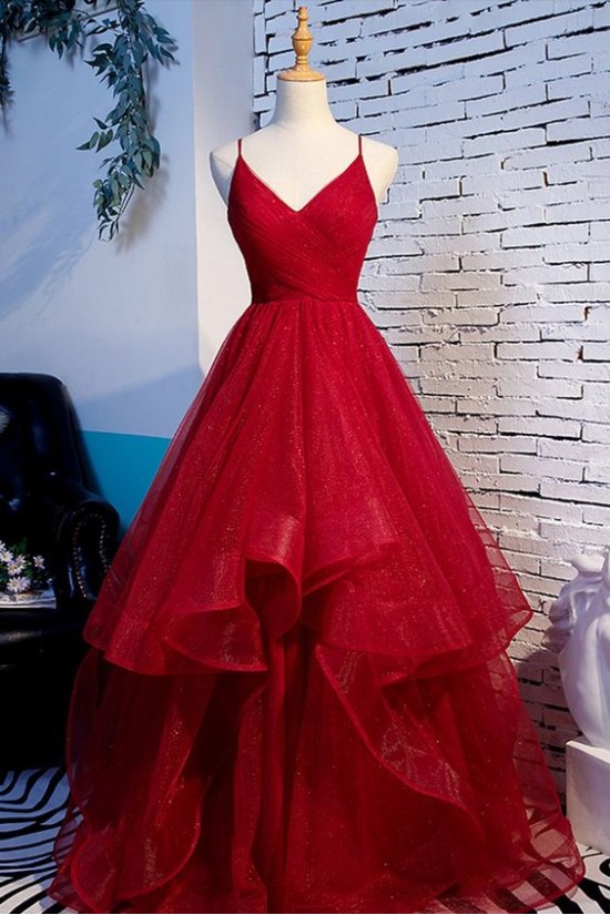 A-Line Spaghetti Straps Tulle Prom Dresses Formal Evening Party Dresses XP101025