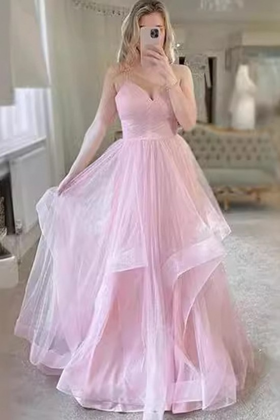 A-Line Spaghetti Straps Tulle Prom Dresses Formal Evening Party Dresses XP101025