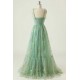A-Line Spaghetti Straps Tulle Embroidery Floral Prom Dresses Formal Evening Party Dresses XP101026