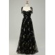 A-Line Spaghetti Straps Tulle Embroidery Floral Prom Dresses Formal Evening Party Dresses XP101026
