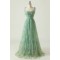 A-Line Spaghetti Straps Tulle Embroidery Floral Prom Dresses Formal Evening Party Dresses XP101026