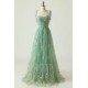 A-Line Spaghetti Straps Tulle Embroidery Floral Prom Dresses Formal Evening Party Dresses XP101026