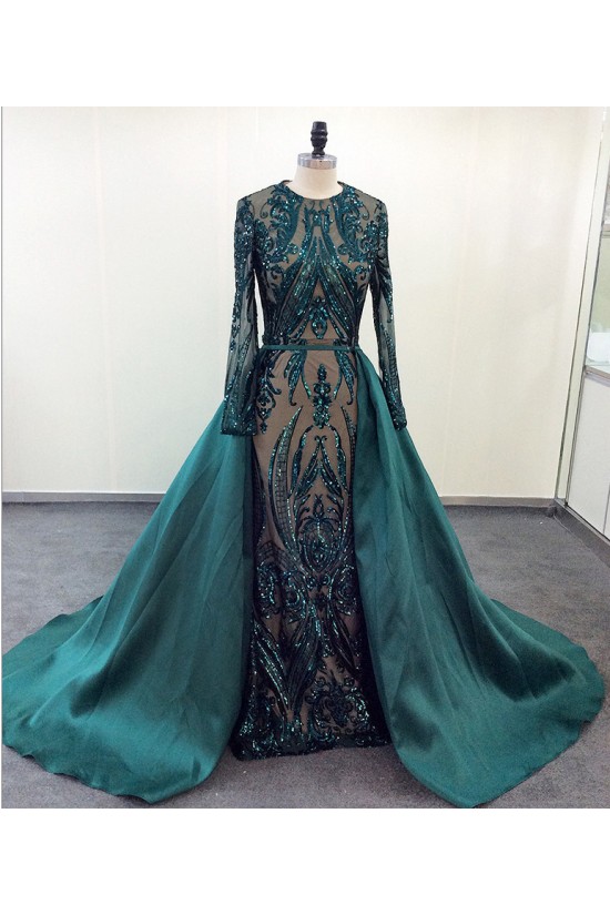 Elegant Mermaid Dark Green Sequined Satin Prom Evening Party Dresses Celebrity Pageant Gowns XP101028