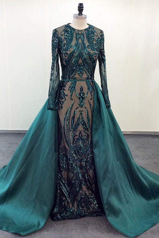 Elegant Mermaid Dark Green Sequined Satin Prom Evening Party Dresses Celebrity Pageant Gowns XP101028