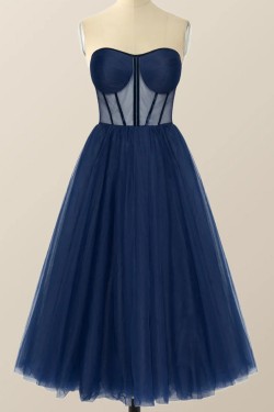 A-Line Simple Tulle Tea Length Prom Dresses Homecoming Dresses Formal Evening Party Dresses XP101029