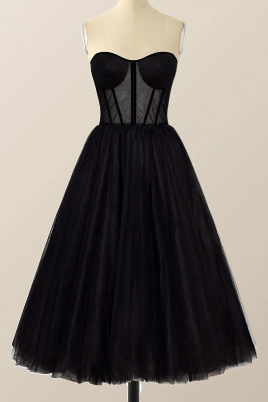 A-Line Simple Tulle Tea Length Prom Dresses Homecoming Dresses Formal Evening Party Dresses XP101029