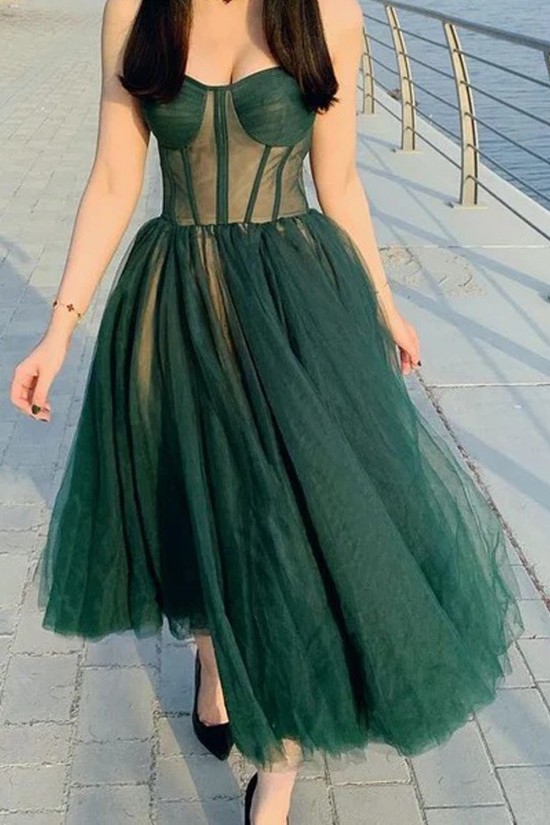 A-Line Simple Tulle Tea Length Prom Dresses Homecoming Dresses Formal Evening Party Dresses XP101029
