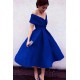 A-Line Tea Length Cocktail Dresses Prom Party Dresses Off the Shoulder Wedding Guest Homecoming Dresses XP101030