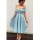 A-Line Tea Length Cocktail Dresses Prom Party Dresses Off the Shoulder Wedding Guest Homecoming Dresses XP101030