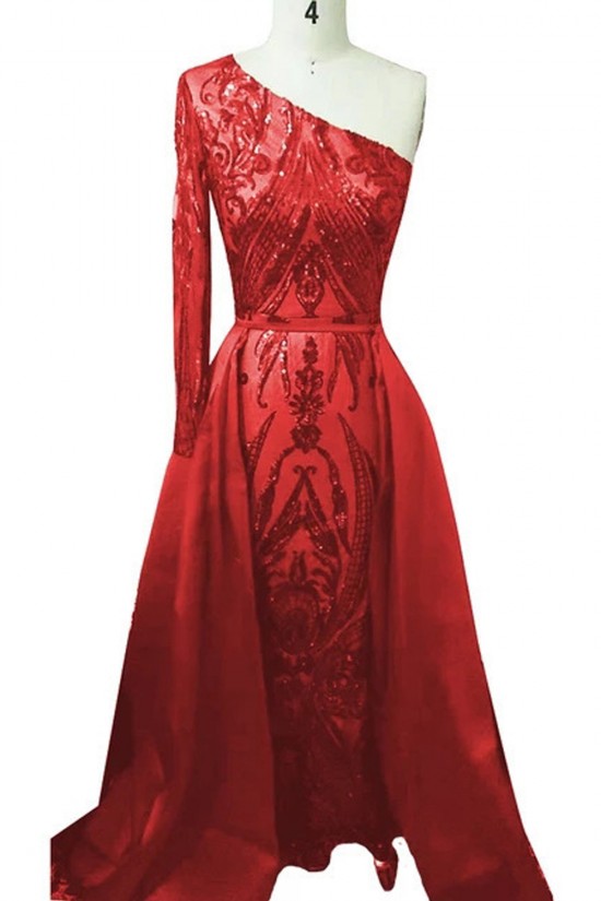 Elegant Mermaid Dark Green One Shoulder Sequined Satin Prom Dresses Formal Evening Party Dresses XP101031