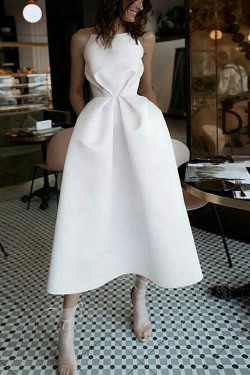 Elegant Tea Length Simple Spaghetti Straps Backless Prom Dresses Formal Evening Party Dresses XP101032
