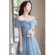 A-Line Off the Shoulder Long Blue Prom Dresses Formal Evening Party Dresses XP101034